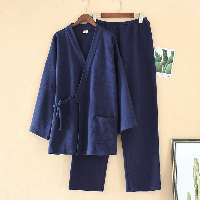 Kimono Yukata Cotton - ผู้ชายญี่ปุ่นกิโมโน Yukata ชุดนอนชุด Air ชั้นหนากางเกง 2