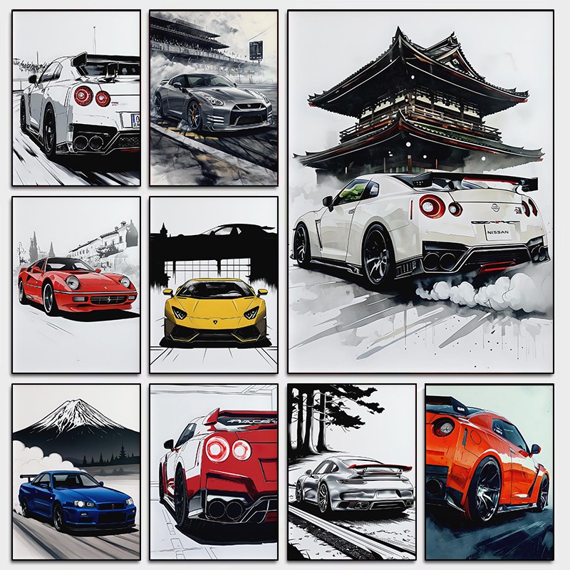 Japanese Car Lifestyle - สไตล์ญี่ปุ่น Supercar Wall Art โปสเตอร์โมเดิร์นยานยนต์ Skyline