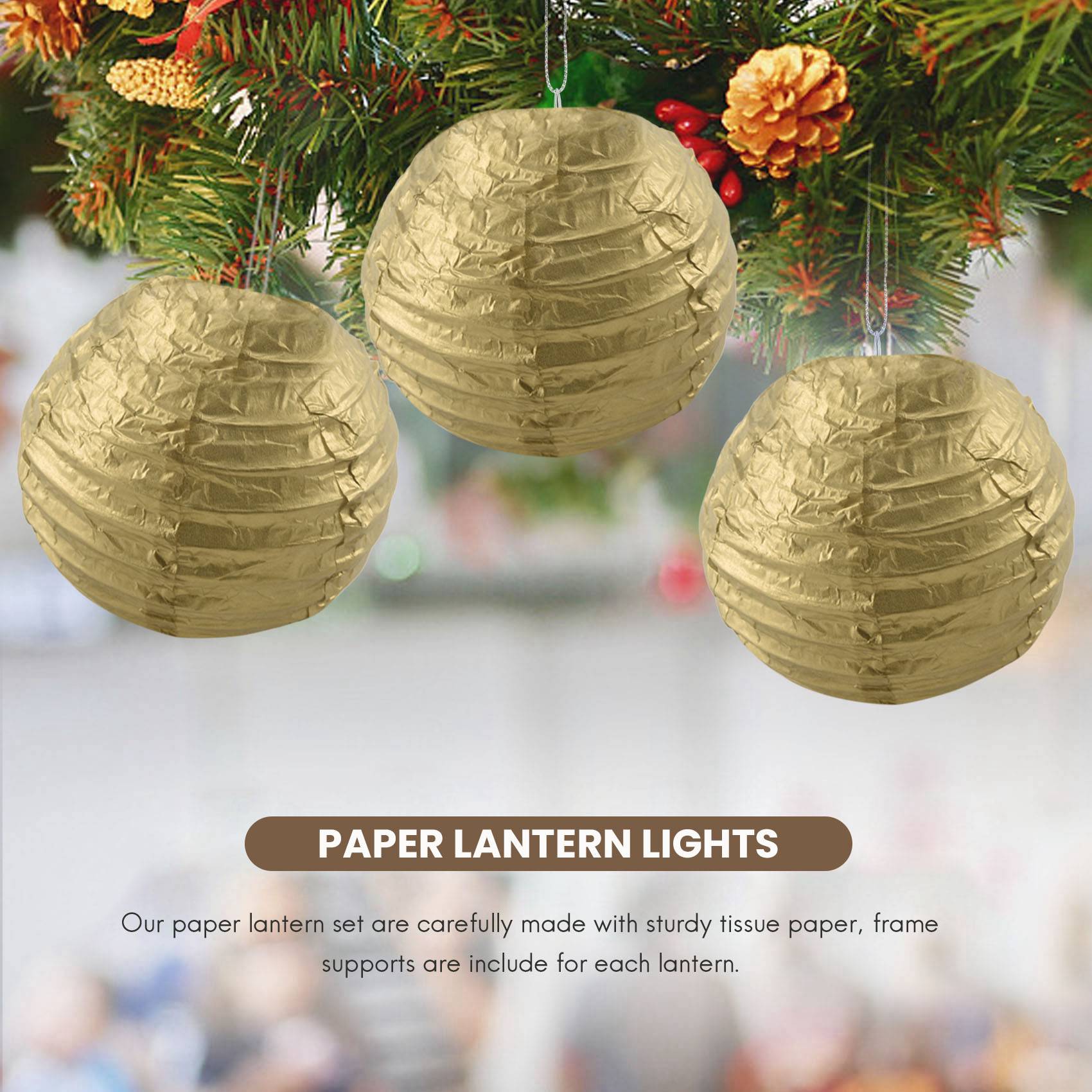 Japanese Lantern Paper - ABSS-โคมกระดาษตกแต่งสำหรับงานปาร์ตี้ 20 ชิ้น สีทอง สีขาว สีดำ