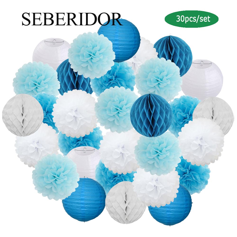 โคมกระดาษสีฟ้าขาว 30 ชิ้น/ชุด  - Japanese Lantern Paper บทวิจารณ์และราคา